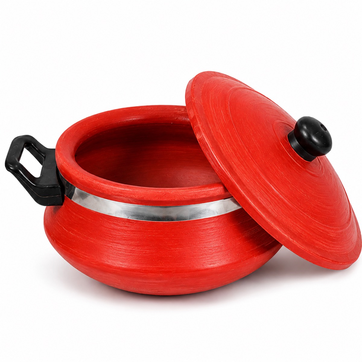 Red clay handi with lid and side handles